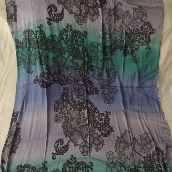 Ombre Silk Fabric w Black Floral Print 48" W X 86" L Jewel Tone Blue Teal Purple - Picture 2 of 12